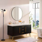 Miroir rond moderne avec cadre en aluminium fin, miroir mural pour salle de bain, miroir de courtoisie pour salle de bain, salon, noir