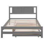 Lit plateforme double avec lit gigogne réglable simple, cadre de lit double en bois avec tête de lit pour chambre à coucher