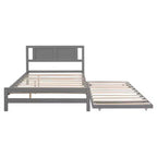 Lit plateforme double avec lit gigogne réglable simple, cadre de lit double en bois avec tête de lit pour chambre à coucher