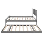Lit plateforme double avec lit gigogne réglable simple, cadre de lit double en bois avec tête de lit pour chambre à coucher
