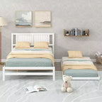 Lit plateforme double avec lit gigogne réglable simple, cadre de lit double en bois avec tête de lit pour chambre à coucher