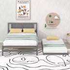 Lit plateforme double avec lit gigogne réglable simple, cadre de lit double en bois avec tête de lit pour chambre à coucher