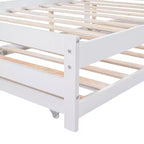 Lit plateforme double avec lit gigogne réglable simple, cadre de lit double en bois avec tête de lit pour chambre à coucher