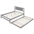 Lit plateforme double avec lit gigogne réglable simple, cadre de lit double en bois avec tête de lit pour chambre à coucher