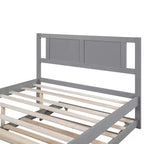 Lit plateforme double avec lit gigogne réglable simple, cadre de lit double en bois avec tête de lit pour chambre à coucher