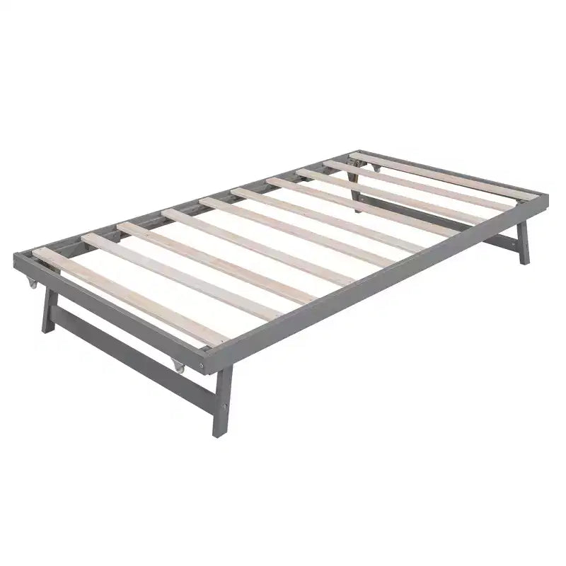 Full Size Platform Bed with Twin Size Adjustable Trundle, Wooden Full Bed Frame with Headboard for Bedromm