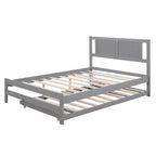 Lit plateforme double avec lit gigogne réglable simple, cadre de lit double en bois avec tête de lit pour chambre à coucher
