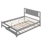 Lit plateforme double avec lit gigogne réglable simple, cadre de lit double en bois avec tête de lit pour chambre à coucher