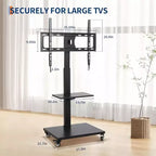 Meuble TV mobile à roulettes, réglable en hauteur avec roulettes verrouillables pour téléviseurs de 32 à 75 pouces, base pivotante/inclinable et étagère ouverte