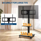 Meuble TV mobile à roulettes, réglable en hauteur avec roulettes verrouillables pour téléviseurs de 32 à 75 pouces, base pivotante/inclinable et étagère ouverte