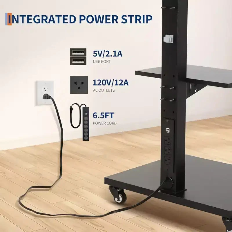 Mobile TV Cart Height-Adjustable Rolling Stand with Locking Casters for 32-75 inch TVs, Swivel/Tilt Base & Open Shelf