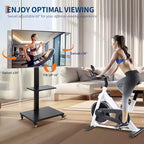 Meuble TV mobile à roulettes, réglable en hauteur avec roulettes verrouillables pour téléviseurs de 32 à 75 pouces, base pivotante/inclinable et étagère ouverte