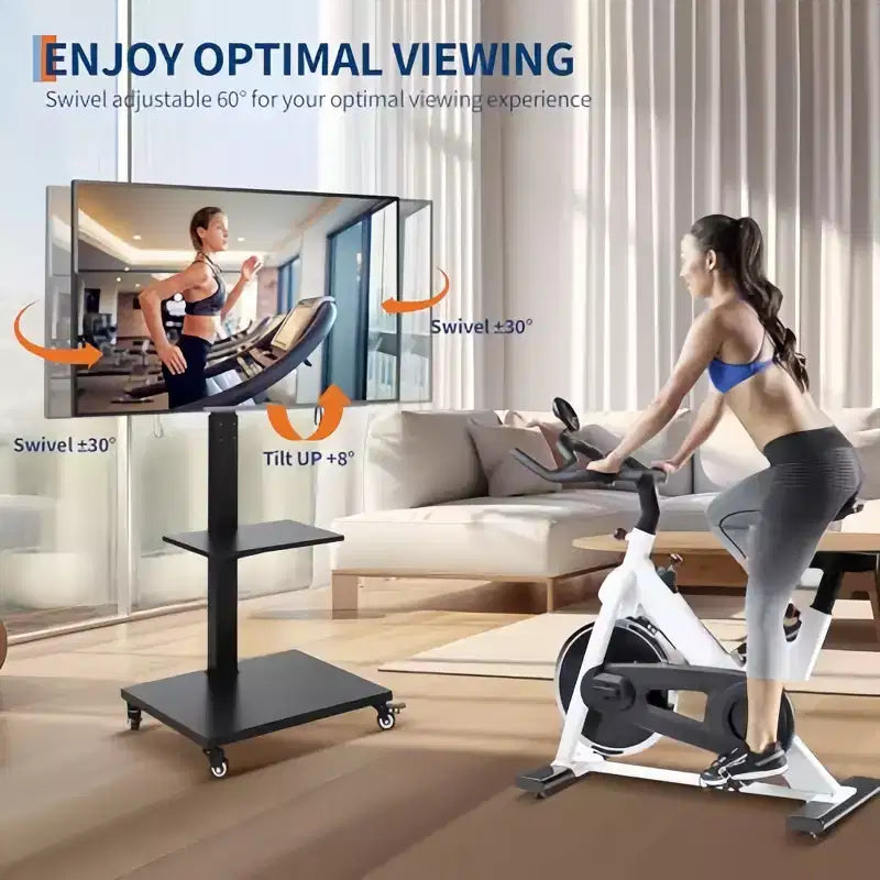 Mobile TV Cart Height-Adjustable Rolling Stand with Locking Casters for 32-75 inch TVs, Swivel/Tilt Base & Open Shelf