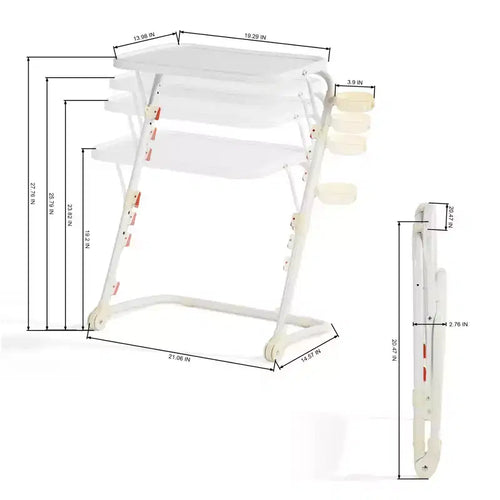 Adjustable Folding TV Tray with 4 Height & 3 Tilt Angle, Foldable Dinner Trays Laptop Snack Table with Cup Holder Sofa, 2PCS. White