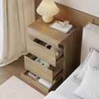 Famapy Smart Light Oak Nightstand with Hidden Drawer, Top Flip - Door with NFC Lock & Bottom Kick Drawer,Side Table for Bedroom & Living Room