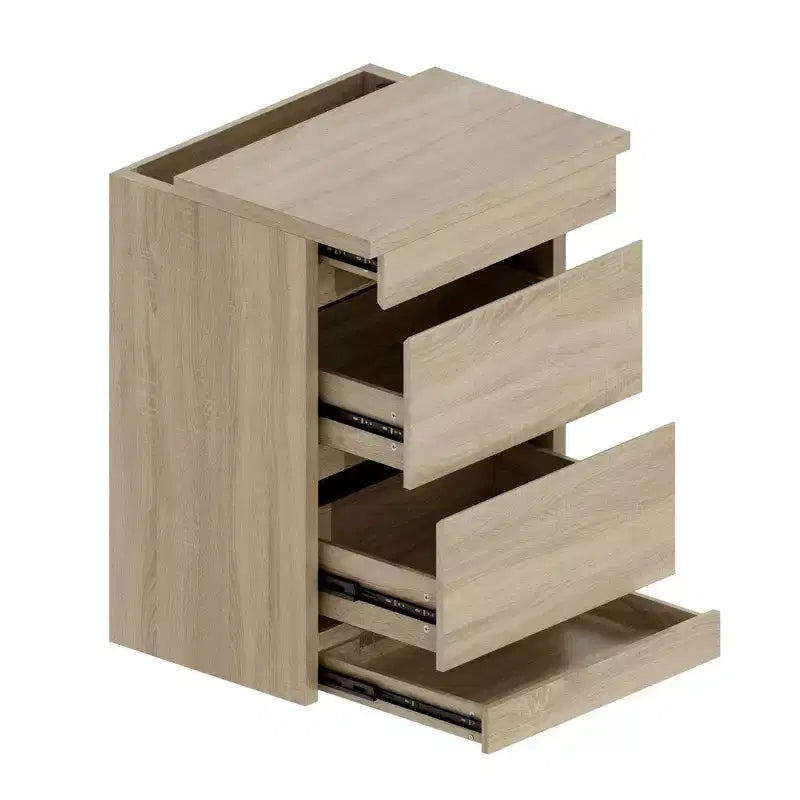 Smart Light Oak Nightstand with Hidden Drawer, Top Flip - Door with NFC Lock & Bottom Kick Drawer,Side Table for Bedroom & Living Room