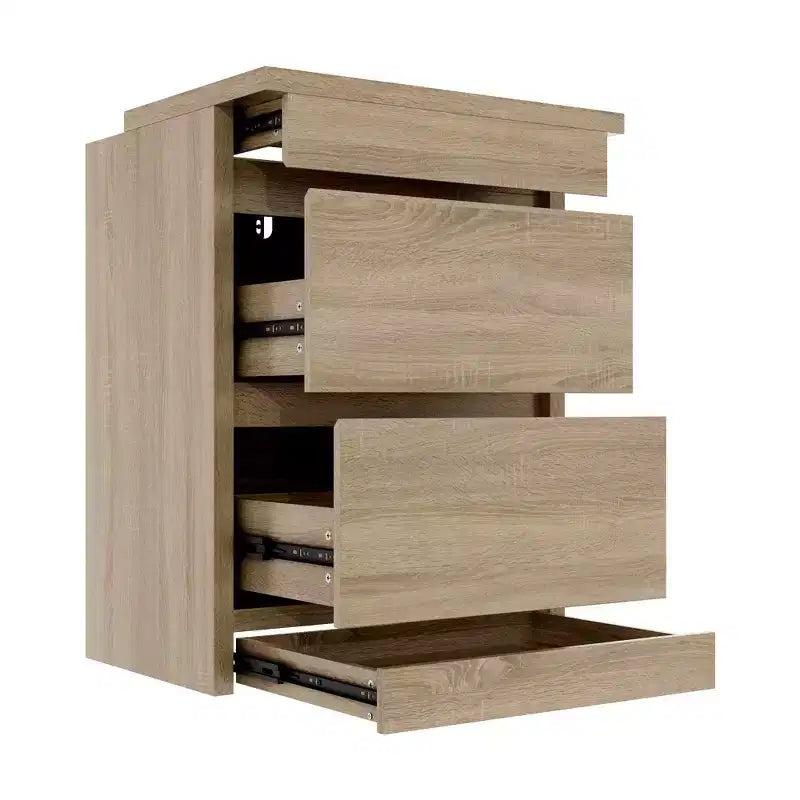 Smart Light Oak Nightstand with Hidden Drawer, Top Flip - Door with NFC Lock & Bottom Kick Drawer,Side Table for Bedroom & Living Room