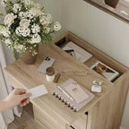 Table de chevet intelligente en chêne clair avec tiroir caché, rabat supérieur - porte avec serrure NFC et tiroir inférieur à ouverture-pression, table d'appoint pour chambre et salon