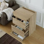 Table de chevet intelligente en chêne clair avec tiroir caché, rabat supérieur - porte avec serrure NFC et tiroir inférieur à ouverture-pression, table d'appoint pour chambre et salon