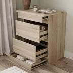 Table de chevet intelligente en chêne clair avec tiroir caché, rabat supérieur - porte avec serrure NFC et tiroir inférieur à ouverture-pression, table d'appoint pour chambre et salon