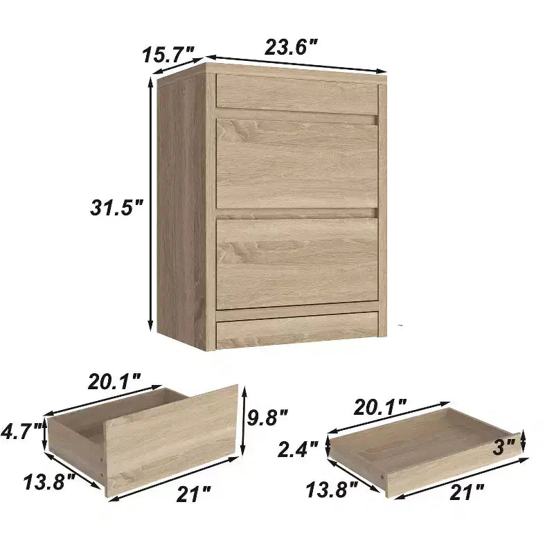Smart Light Oak Nightstand with Hidden Drawer, Top Flip - Door with NFC Lock & Bottom Kick Drawer,Side Table for Bedroom & Living Room