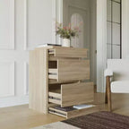 Table de chevet intelligente en chêne clair avec tiroir caché, rabat supérieur - porte avec serrure NFC et tiroir inférieur à ouverture-pression, table d'appoint pour chambre et salon