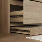 Table de chevet intelligente en chêne clair avec tiroir caché, rabat supérieur - porte avec serrure NFC et tiroir inférieur à ouverture-pression, table d'appoint pour chambre et salon