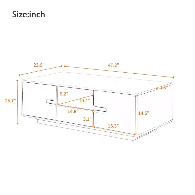 Modern High Glossy Rectangle Coffee Table, Stylish Center Table with Storage Space, Accent Furniture with 16 Color LED Lights for Living Room