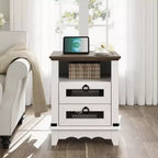 Table de chevet de ferme avec station de recharge, tiroirs, rangement ouvert, table de chevet pour chambre à coucher, salon
