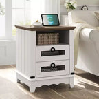 Table de chevet de ferme avec station de recharge, tiroirs, rangement ouvert, table de chevet pour chambre à coucher, salon