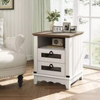 Table de chevet de ferme avec station de recharge, tiroirs, rangement ouvert, table de chevet pour chambre à coucher, salon