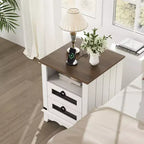 Table de chevet de ferme avec station de recharge, tiroirs, rangement ouvert, table de chevet pour chambre à coucher, salon