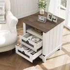 Table de chevet de ferme avec station de recharge, tiroirs, rangement ouvert, table de chevet pour chambre à coucher, salon