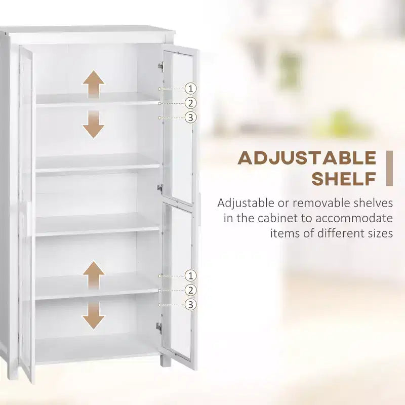 Kitchen Pantry Cabinet, Freestanding Storage Cabinet, Display Cabinet with 2 Glass Door and 2 Adjustable Shelves for Dining Room