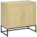 Sideboard Cabinet with Rattan Doors, Adjustable Shelf, Metal Base, Storage Cabinet for Living Room, Bedroom