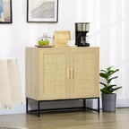 Buffet avec portes en rotin, étagère réglable, base en métal, armoire de rangement pour salon, chambre à coucher