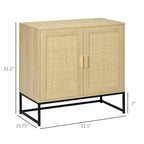 Buffet avec portes en rotin, étagère réglable, base en métal, armoire de rangement pour salon, chambre à coucher
