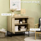 Buffet avec portes en rotin, étagère réglable, base en métal, armoire de rangement pour salon, chambre à coucher