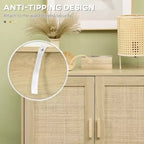 Buffet avec portes en rotin, étagère réglable, base en métal, armoire de rangement pour salon, chambre à coucher