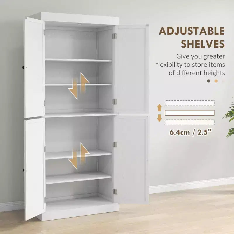 Kitchen Cabinet, Pantry Storage Cabinet with Doors and Shelves, Freestanding Food Pantry Cabinet Wood Grain