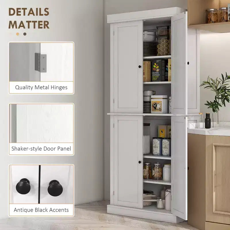 Kitchen Cabinet, Pantry Storage Cabinet with Doors and Shelves, Freestanding Food Pantry Cabinet Wood Grain