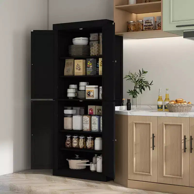 Kitchen Cabinet, Pantry Storage Cabinet with Doors and Shelves, Freestanding Food Pantry Cabinet Wood Grain