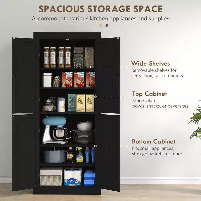 Kitchen Cabinet, Pantry Storage Cabinet with Doors and Shelves, Freestanding Food Pantry Cabinet Wood Grain