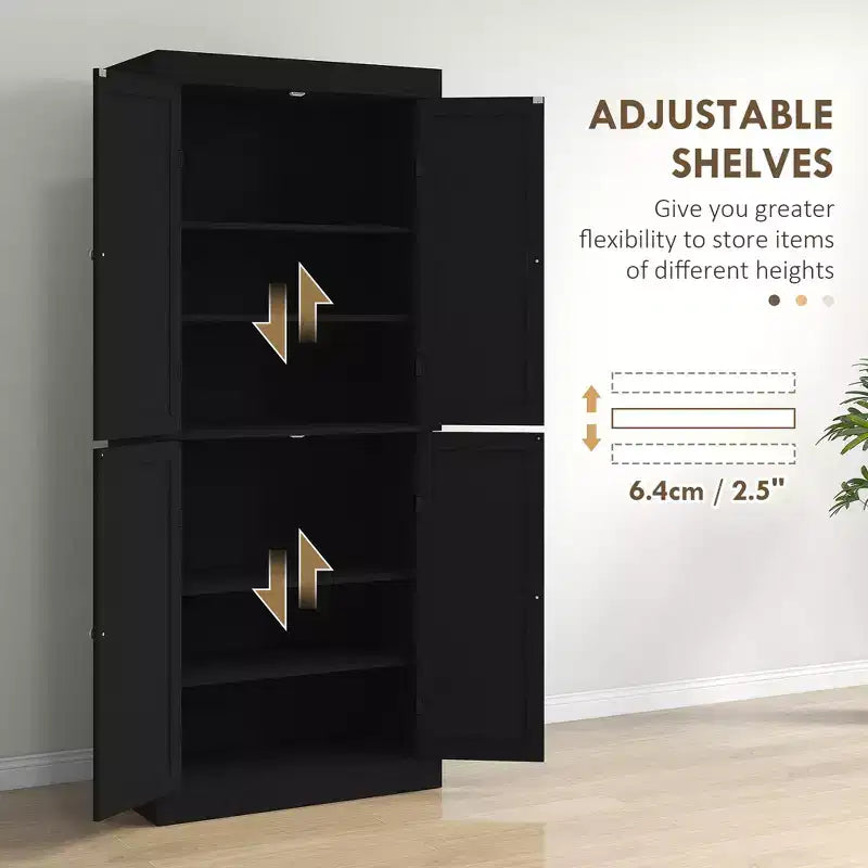 Kitchen Cabinet, Pantry Storage Cabinet with Doors and Shelves, Freestanding Food Pantry Cabinet Wood Grain