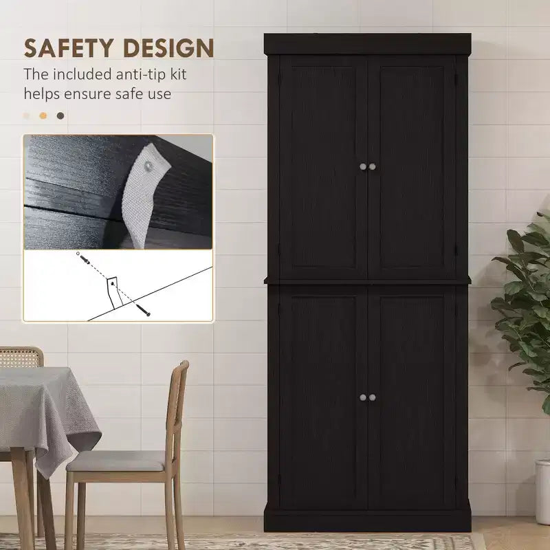 Kitchen Cabinet, Pantry Storage Cabinet with Doors and Shelves, Freestanding Food Pantry Cabinet Wood Grain