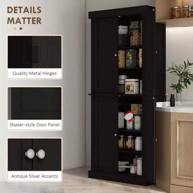 Kitchen Cabinet, Pantry Storage Cabinet with Doors and Shelves, Freestanding Food Pantry Cabinet Wood Grain