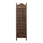 Paravent en bois de manguier de 10 cm, 4 panneaux, sculpté à la main, motif soleil et lune, marron