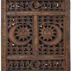 Paravent en bois de manguier de 10 cm, 4 panneaux, sculpté à la main, motif soleil et lune, marron