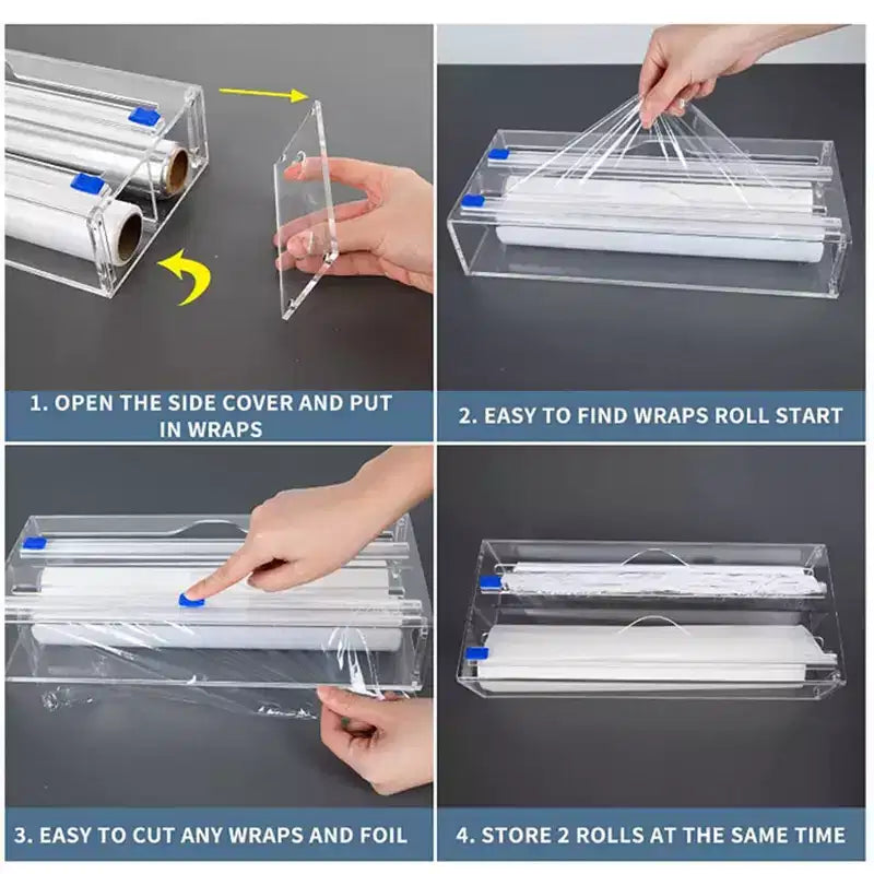 Foil & Plastic Wrap Organizer Acrylic Storage Dispenser for Kitchen Drawer (Standard Size, Clear)