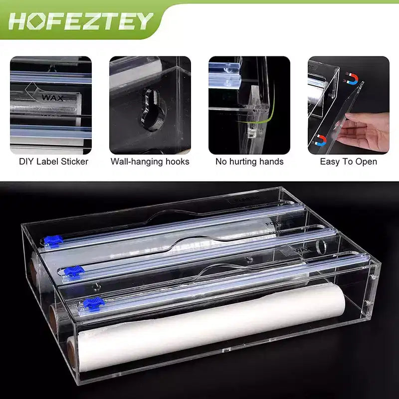 Foil & Plastic Wrap Organizer Acrylic Storage Dispenser for Kitchen Drawer (Standard Size, Clear)